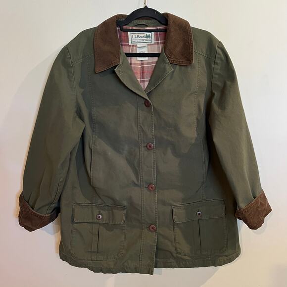 L.L. Bean Jacket Adirondack Barn Chore Coat Flannel-Lined Green Loden Women’s XL - Picture 1 of 5